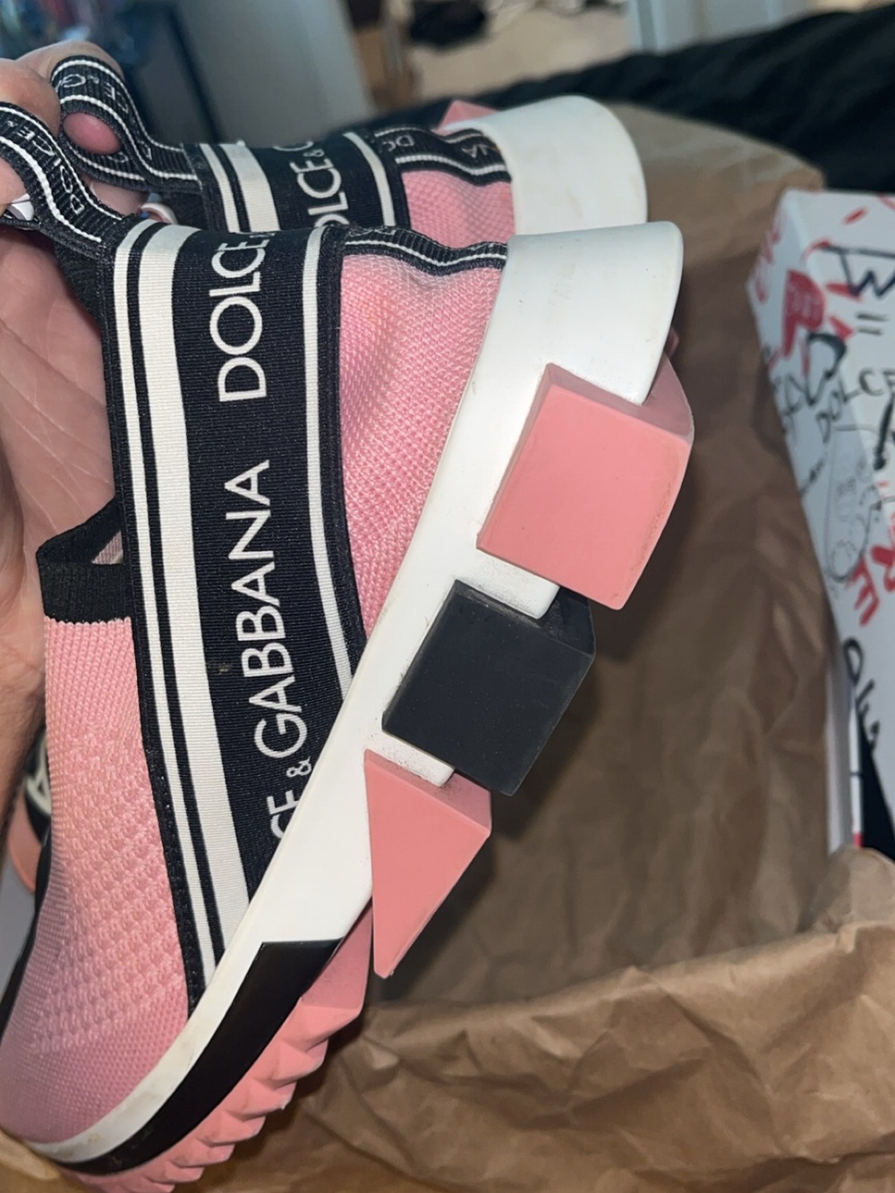 Dolce & Gabbana Pink & Black Logo Slip-On Sneakers for Women - Picture 5 of 11
